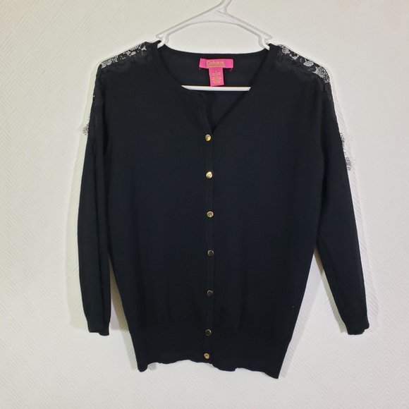 CATHERINE BY CATHERINE MALADRINO Small Black Cardigan, Lace, Button-Down Sweater - Picture 2 of 8